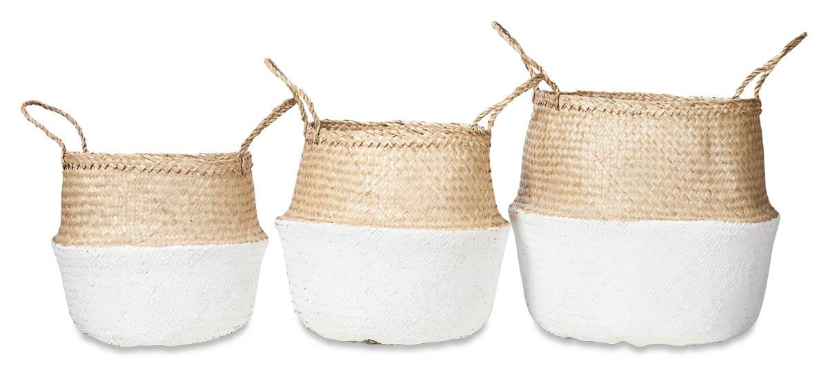 Set of 3 Two Tone Foldable Seagrass Baskets - Natural/White