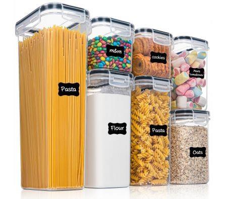 Set of 7 Flour and Sugar Canisters for Pantry Storage and Organization