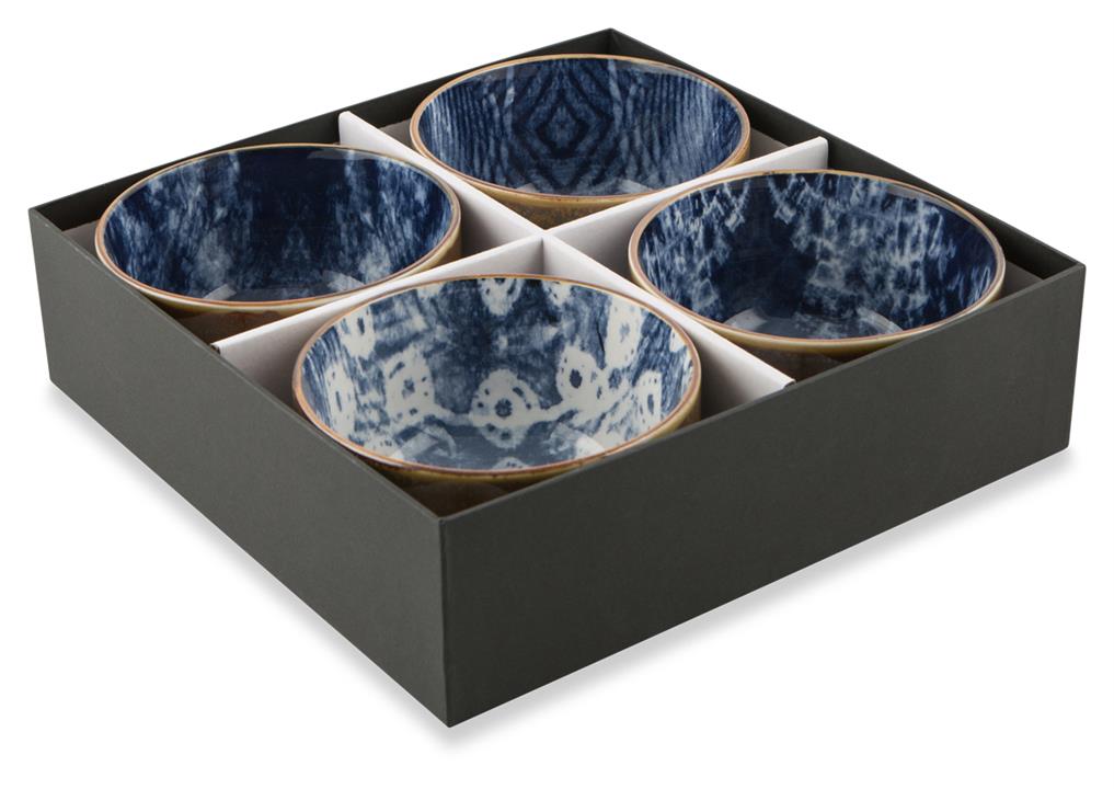 Set of Four Porcelain Bowls, Cobalt Blue Mix