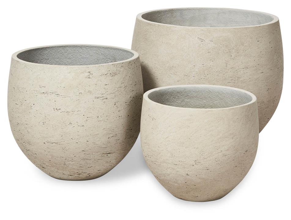 Set of Three Plain Cement Pots - Grey Washed