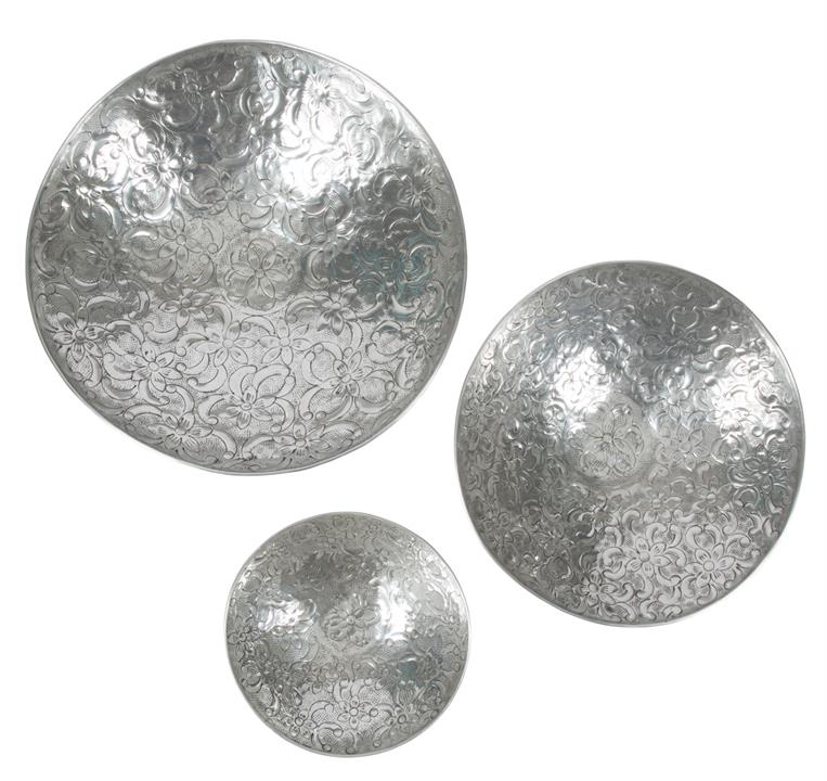 Set of Three Wall Hangings, Rounded and Silver