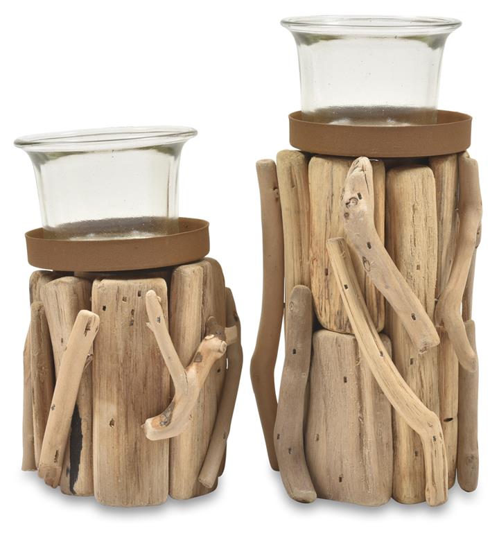 Set of Two Pillar Candle Holders - Birch Wood