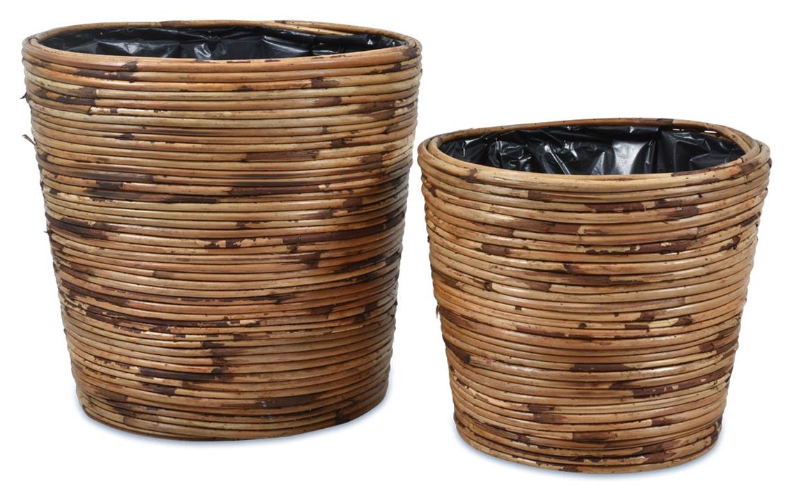 Set Of Two Rattan Pots With Pot Inner - Natural