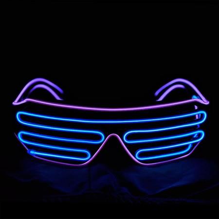 Shutter EL Wire Neon Rave Glasses Flashing LED Sunglasses Light Up Costumes for 80s, EDM, Party RB03 (Purple - Blue)