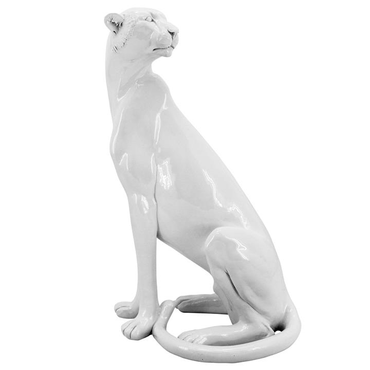 Sitting Leopard Gloss White40cm