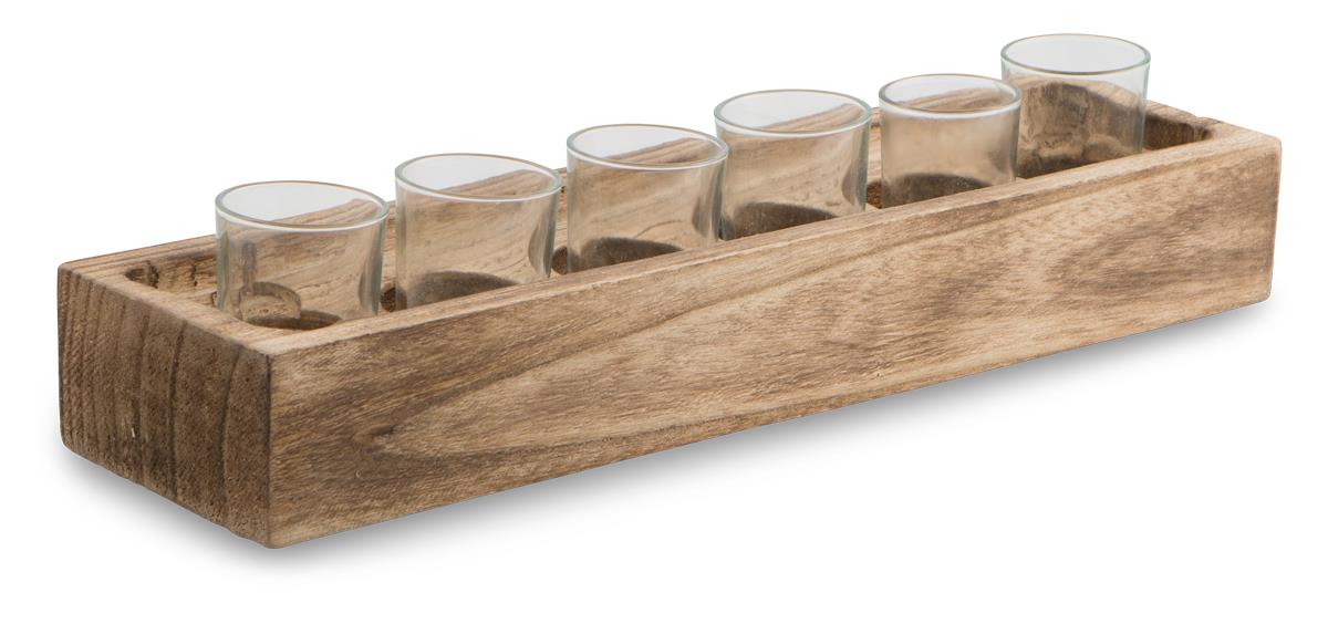 Six Rectangular Paulownia Wood Kas Tealight Holder