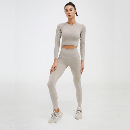 Size L  2 Piece Seamless Leggings Crop Top Set Gym Clothes Yoga Outfits Col.Grey