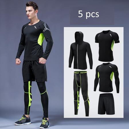 Size L  5PCS Men's Gym  Fitness Compression Clothes Athletic Short Long Sleeve Coat Pants