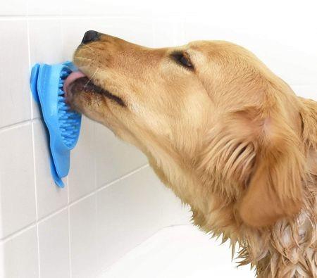 Slow Treater Treat-Dispensing Lick Mat for Dogs and Cats � Suctions to The Wall or Floor for Anxiety-Free Pet Bathing, Grooming or Training