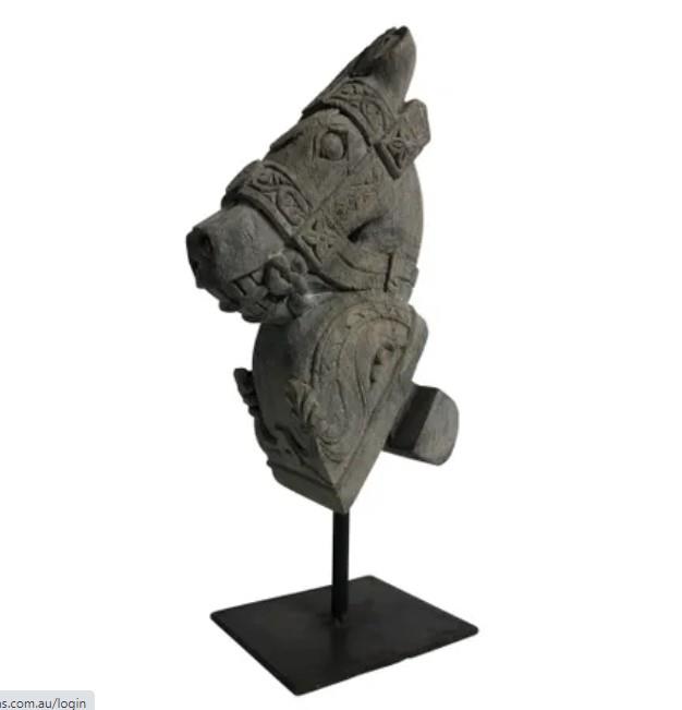 Small Indian Vintage Horse Carving Grey