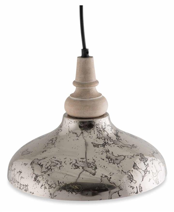 Small Iron Pendant Light with Wood Top and Matt Inside