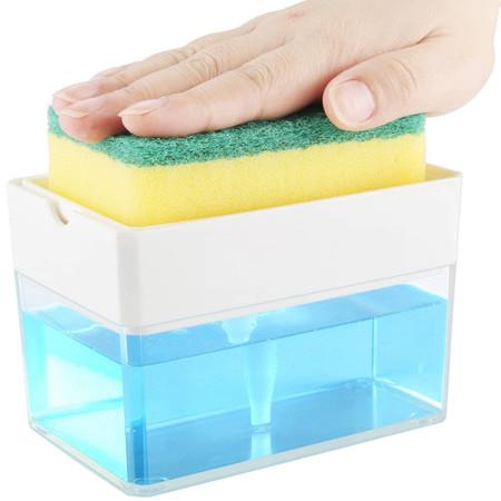 Soap Dispenser for Kitchen + Sponge Holder 2-in-1 - Innovative Design - Premium Quality Dish Soap Dispenser - Counter Top Sink Dispenser BPA free