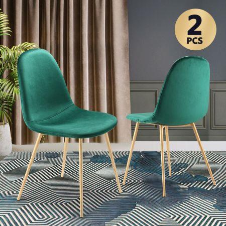 Soft Dining Chairs Velvet Kitchen Chairs Ergonomic Chair Set of 2 with Metal Legs, Green