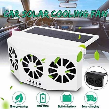 Solar Powered 3 Fan Car Exhaust Fan,Car Radiator Fan, Energy Saving Air Vent Radiator Air Purifiers 2W ABS (White)