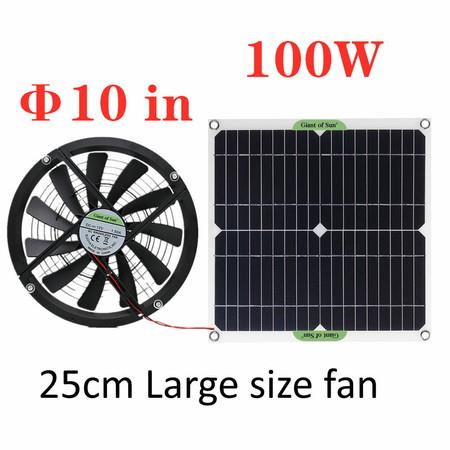 Solar Powered Ventilator 100W Large Size 25cm Exhaust Fan for RVs, Greenhouses, Pet Houses, Chicken House