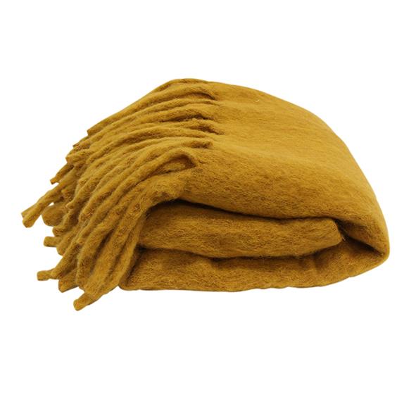 Solid Fringed Mustard Throw