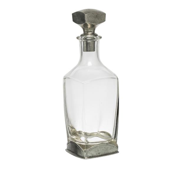 Square Glass Decanter With Pewter Stopper 29cmH