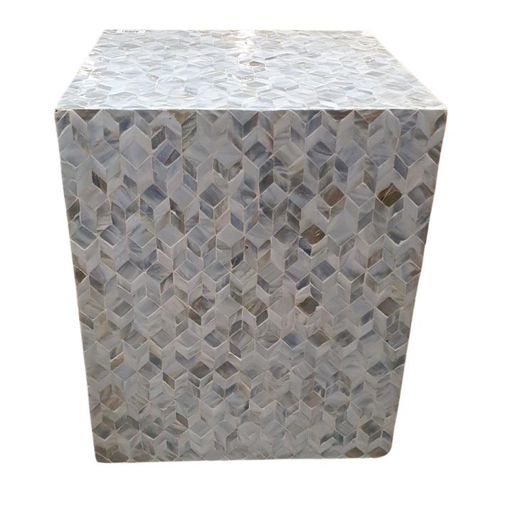 Square Sapphire Capiz Shell SIde Table - Light Blue