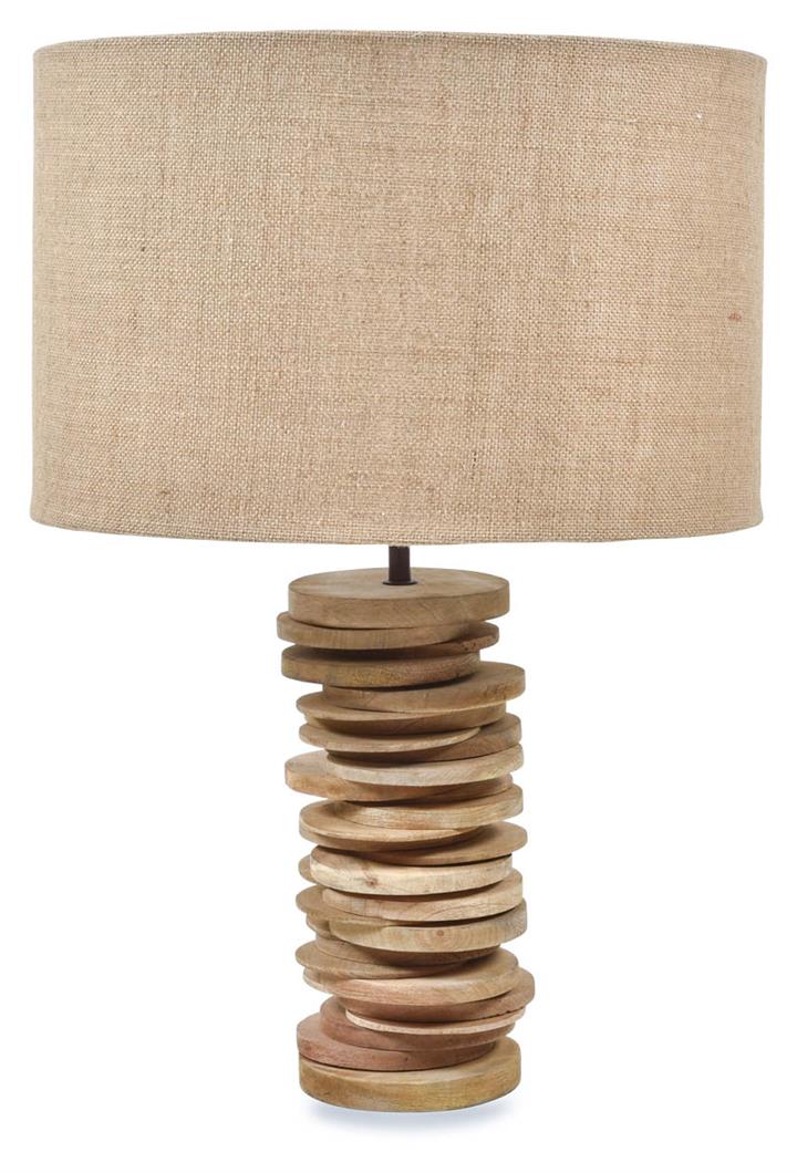 Stacked Wood Disc Table Lamp With Jute Shade - Natural