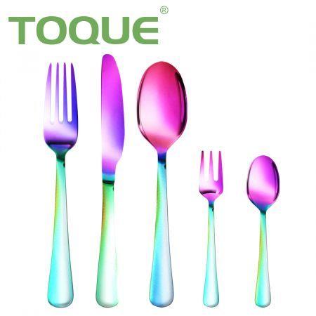 Stainless Steel Cutlery Set Glossy Knife Fork Spoon Teaspoon Child Rainbow 30pcs