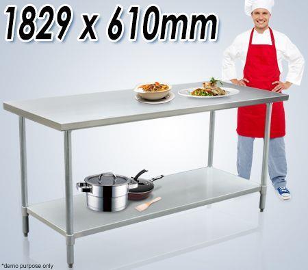 Stainless Steel Kitchen Work Bench & Catering Table (183cm x 61cm)