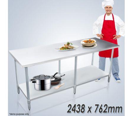 Stainless Steel Kitchen Work Bench & Catering Table (244cm x 76cm)