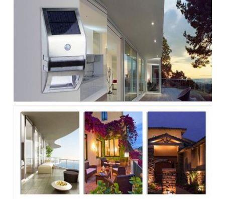 Stainless Steel Solar Power Highlight LED PIR Induction Wall Light - Silver