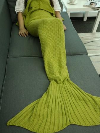 Super Soft Plaid Knitted Sleeping Bag Mermaid Tail Blanket