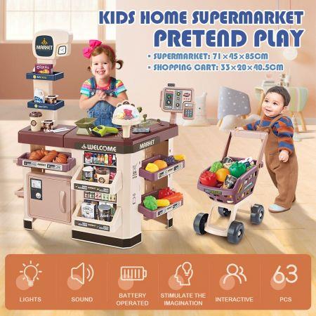 Supermarket Playset Pretend Play Make Believe Kids Educational Toy 63 Pcs