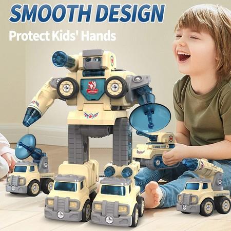 Take Apart Toys DIY 5 in 1 Peace Defender Military,Special Vehicles Transform into Robot,STEM Disassemble Beige