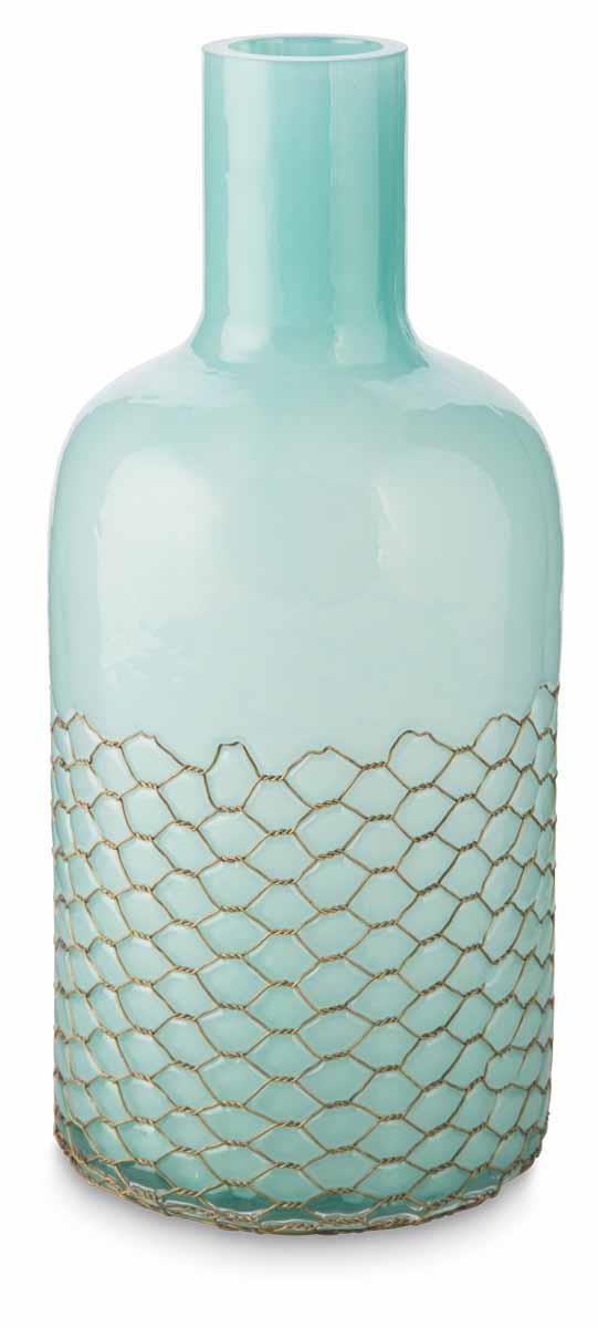 Tall Glass Vase with Copper Net