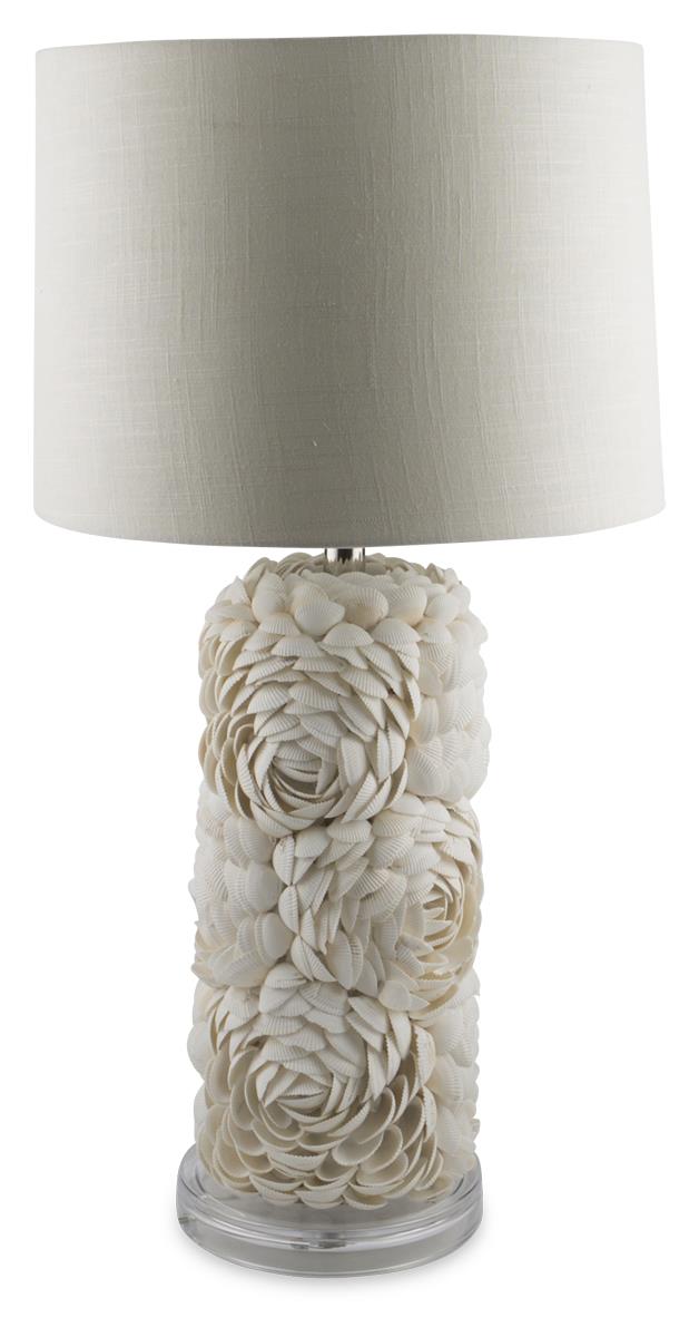Tall Lamp with Shell Rose Design, White