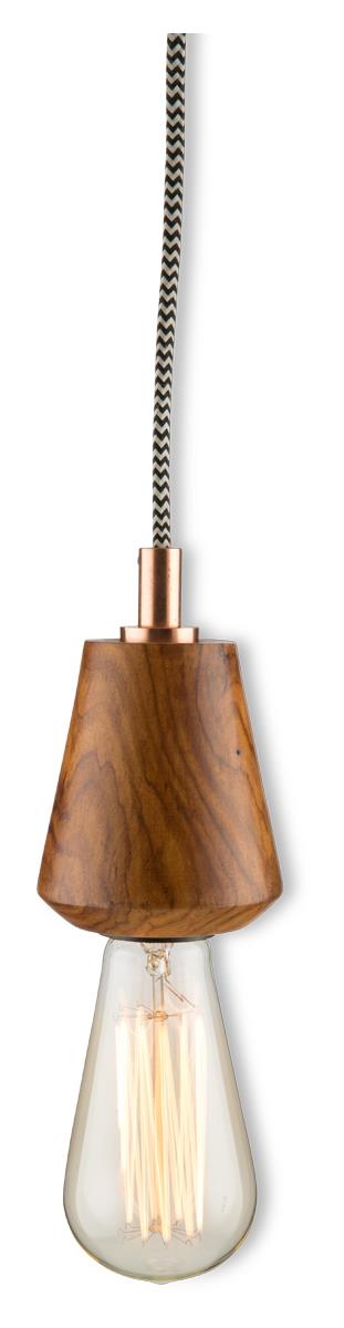 Tapered Wooden Pendant Hanging Light with Copper Detail