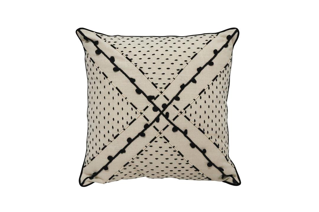 Teena Embroidered Cushion - Black & White