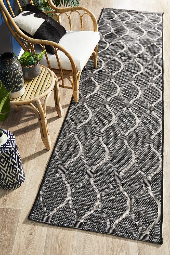 Terrace Denise Trellis Runner Rug Black 300X80