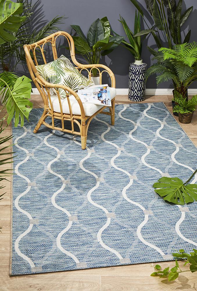 Terrace Denise Trellis Runner Rug Blue 400X80