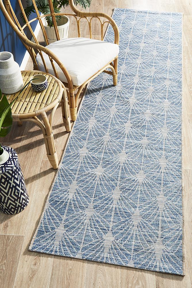 Terrace Fern Trellis Runner Rug Blue 400X80