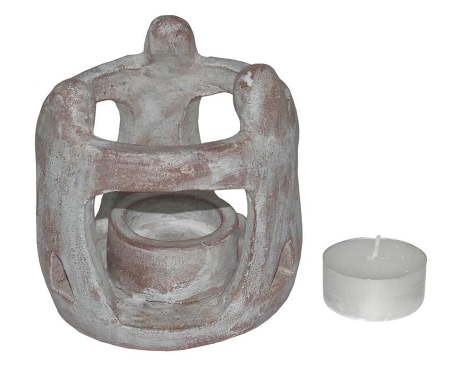 Terracotta Circle of Friends 3 Figures T Light Holder - White Wash