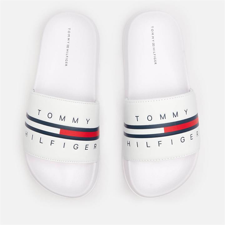 Tommy Hilfiger Boys' Flag Print Pool Sliders - White - UK 8 Kids