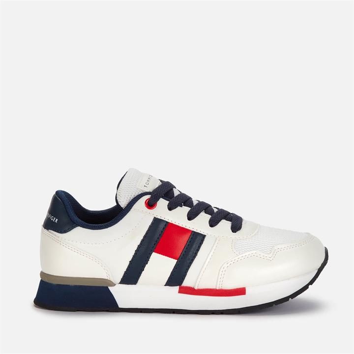 Tommy Hilfiger Boys' Low Cut Lace-Up Sneaker - White/B White/Blue - UK 2 Kids