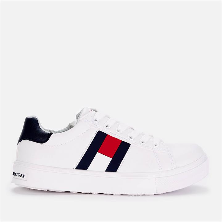 Tommy Hilfiger Boys' Low Top Flag Trainers - White/White/Blue - UK 12.5 Kids