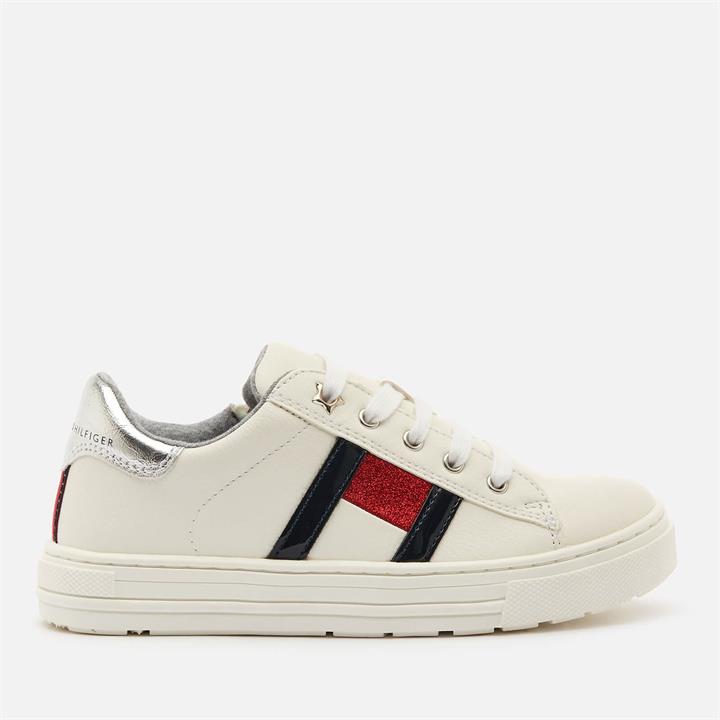 Tommy Hilfiger Kids' Low Cut Lace Up Sneakers - White/Multicolour - UK 12 Kids