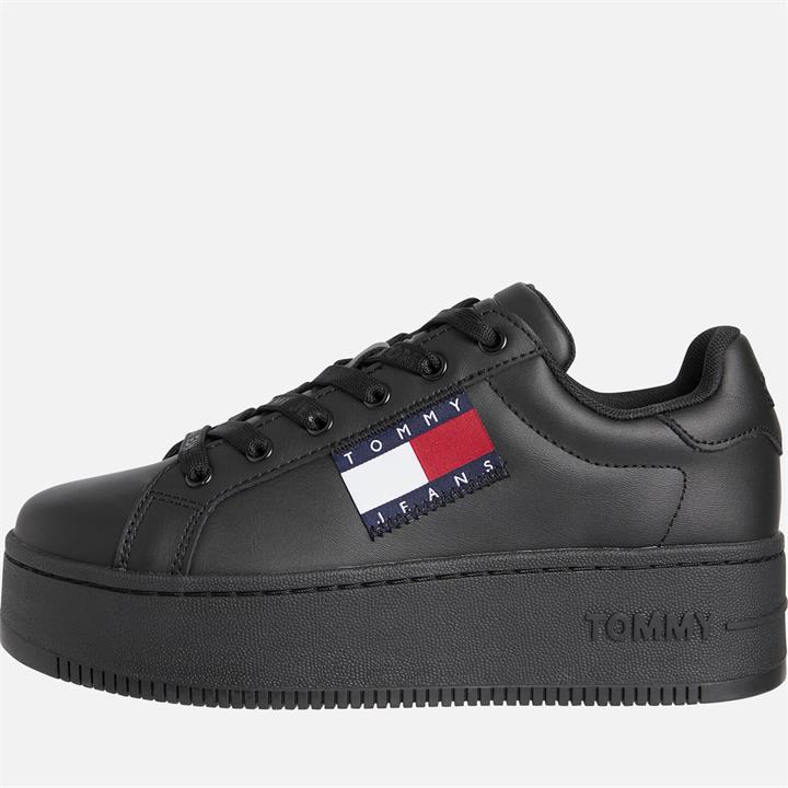Tommy Jeans Women's Flag Leather Flatform Trainers - Black - UK 3.5