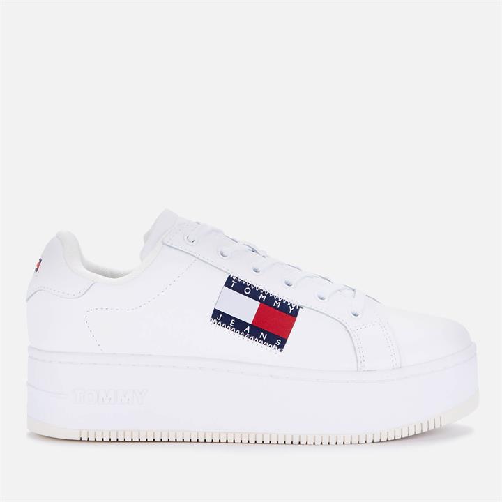 Tommy Jeans Women's Flag Leather Flatform Trainers - White - UK 6.5