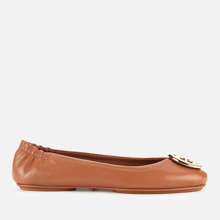 Tory Burch Women's Minnie Metal Logo Leather Ballet Flats - Royal Tan/Gold - 4