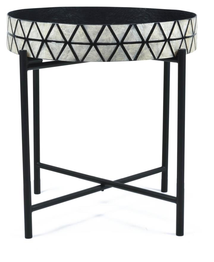 Tribajra Rnd Capiz And Wood And Metaltray Table With Folding Leg - Black/White