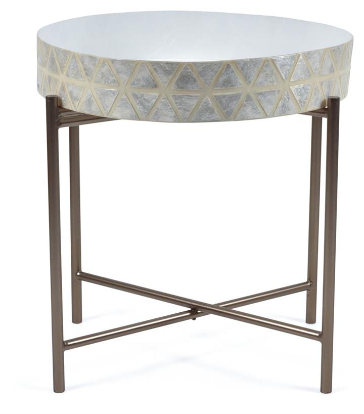 Tribajra Rnd Capiz And Wood And Metaltray Table With Folding Leg - White/Silver