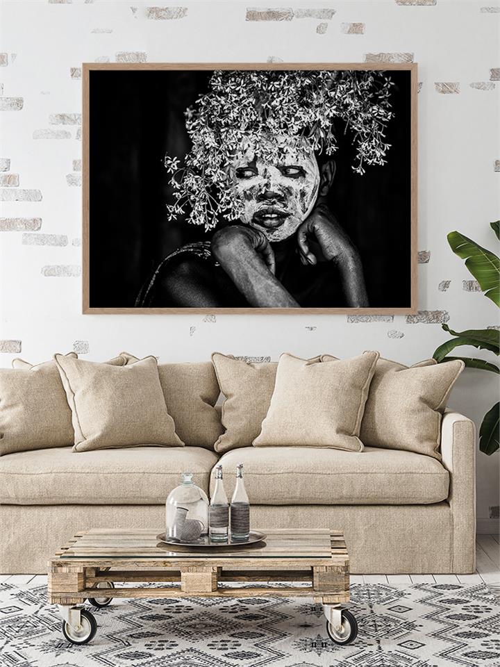 Tribal Flowers I - Frame Black - No Mat - 84x105 - Landscape