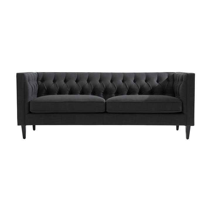 Tuxedo 3 Seater Tufted Sofa - Charcoal Linen