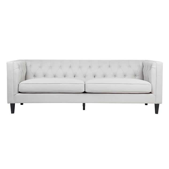 Tuxedo 3 Seater Tufted Sofa - Cool Grey Linen
